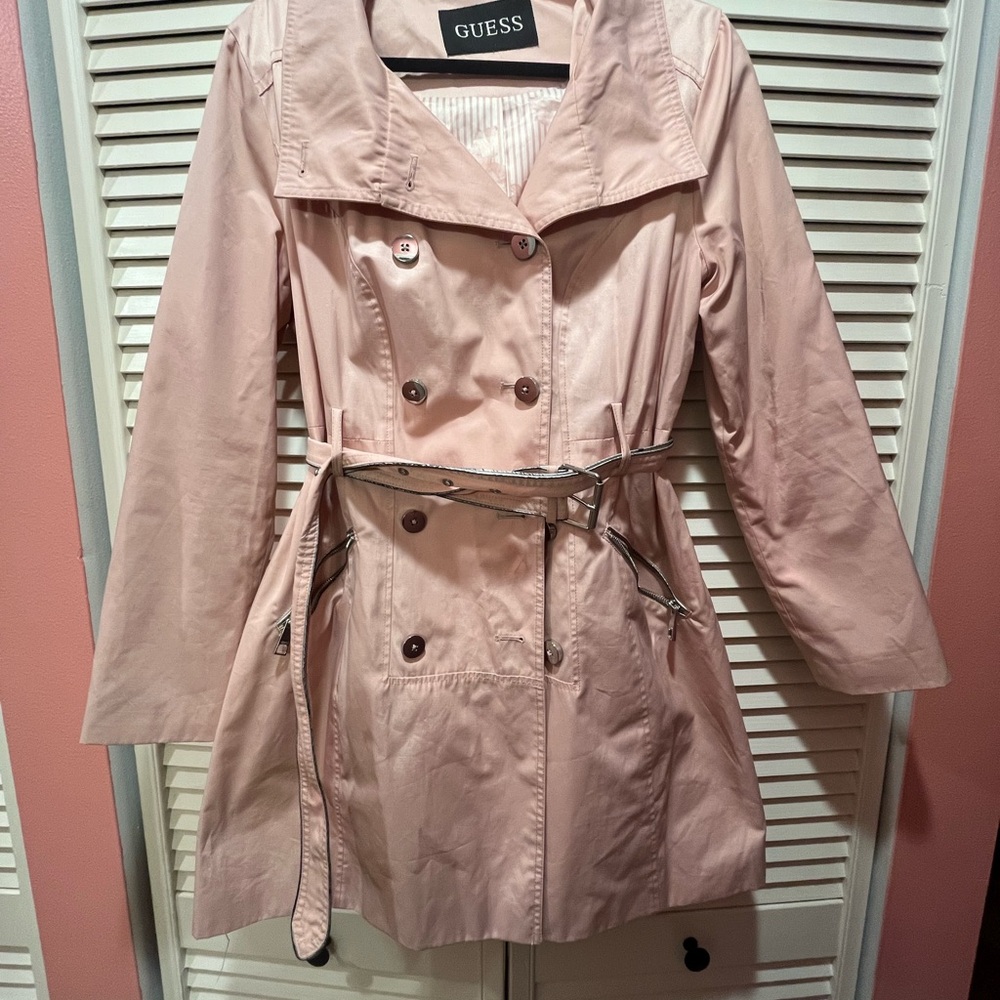 GUESS Light Pink Double-Breasted Trench Coat